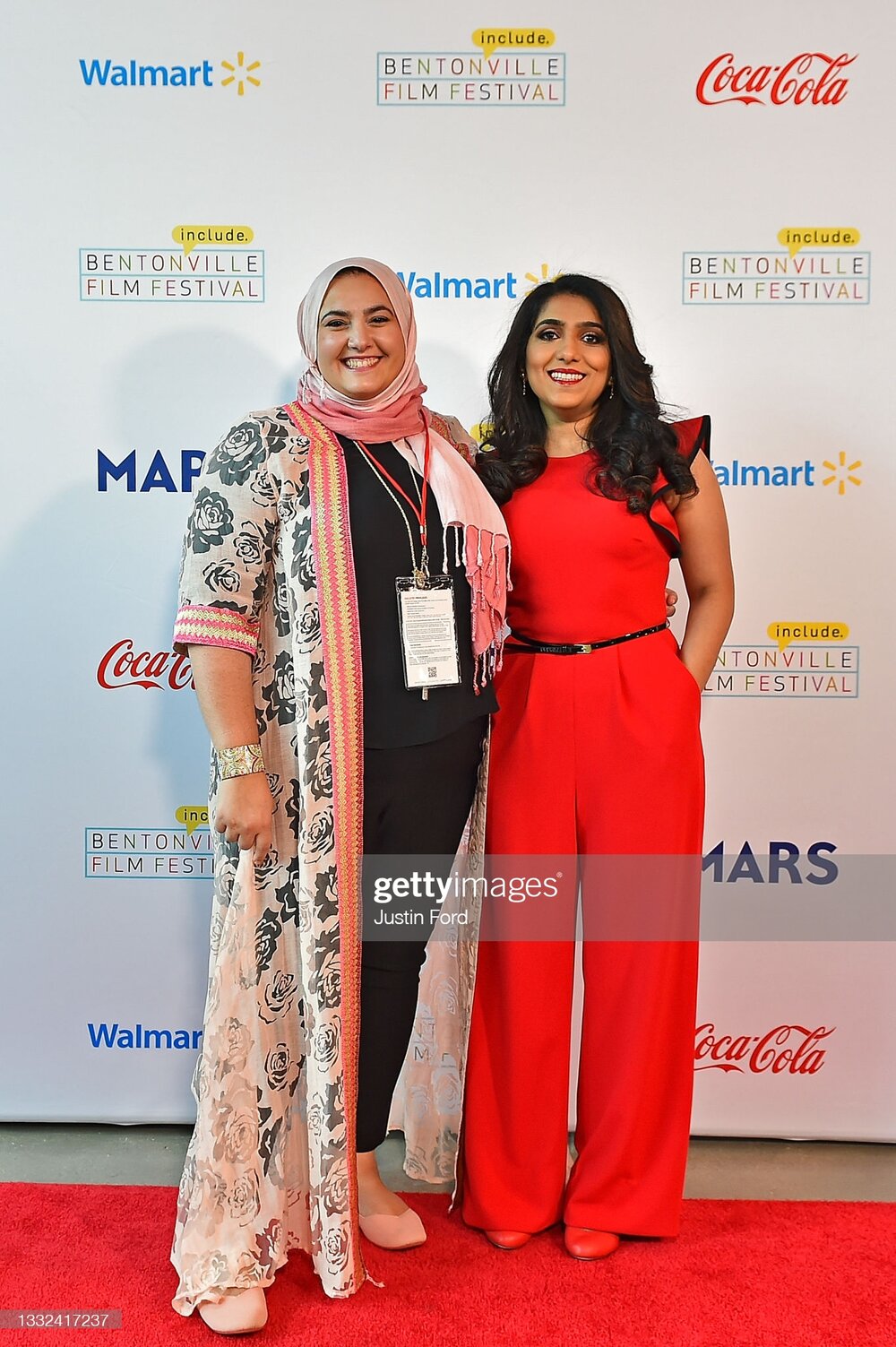 BENTONVILLE, ARKANSAS - AUGUST 04: (L to R) Iman Zawahry and Aizzah Fatima of "Americanish" attend the 2021 Bentonville Film Festival opening night red carpet and filmmaker reception on August 04, 2021 in Bentonville, Arkansas. (Photo by Justin Ford/Getty Images for BFFoundation)